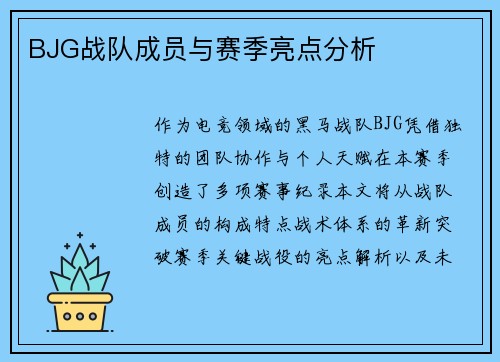 BJG战队成员与赛季亮点分析